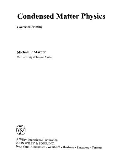 Condensed Matter Physics by Michael P. Marder (2000, Hardcover) - book cover
