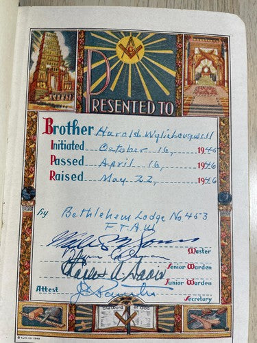 Masonic Holy Bible 1940 Bethlehem Lodge No. 453 Freemason Reference Book