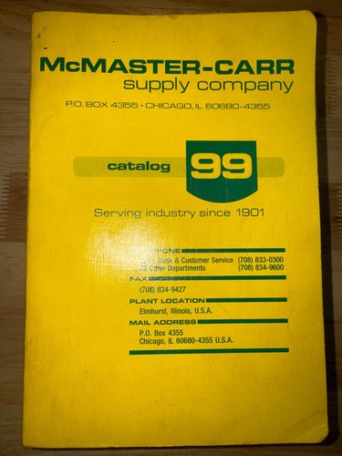 McMaster-Carr Catalog #99 Industrial Supply Reference Manual Parts Guide