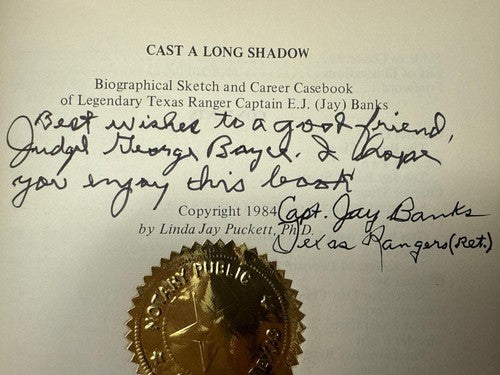 SIGNED Cast a long shadow: Biographical sketch of Captain E.J. (Jay) Banks