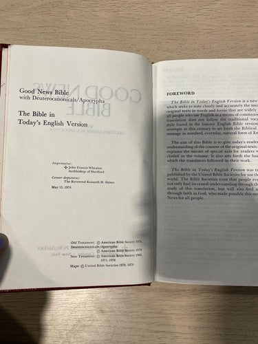 Good News Bible with Apocrypha Deuterocanonical Books 1978 Today's English