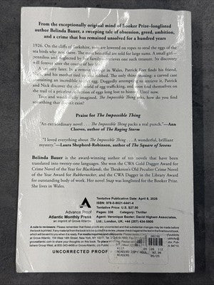The Impossible Thing Uncorrected Proof ARC Advance Reader Copy Galley