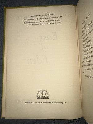 East of Eden John Steinbeck 1st Edition, Viking 1952, "bite" error P281