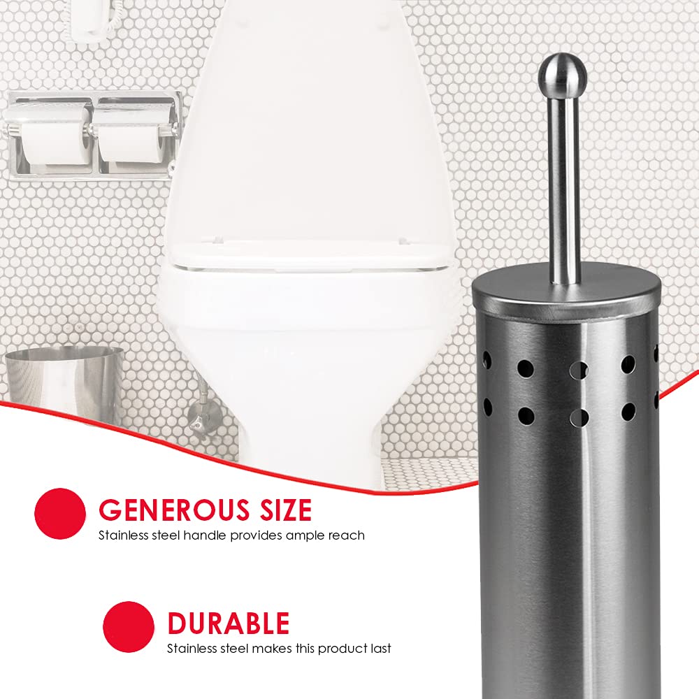 Vented Toilet Brush Set, By Home Basics | Stainless Steel Toilet Bowl Brush And Holder | Holders For Bathrooms | Modern and Contemporary Toilet Brush Caddy