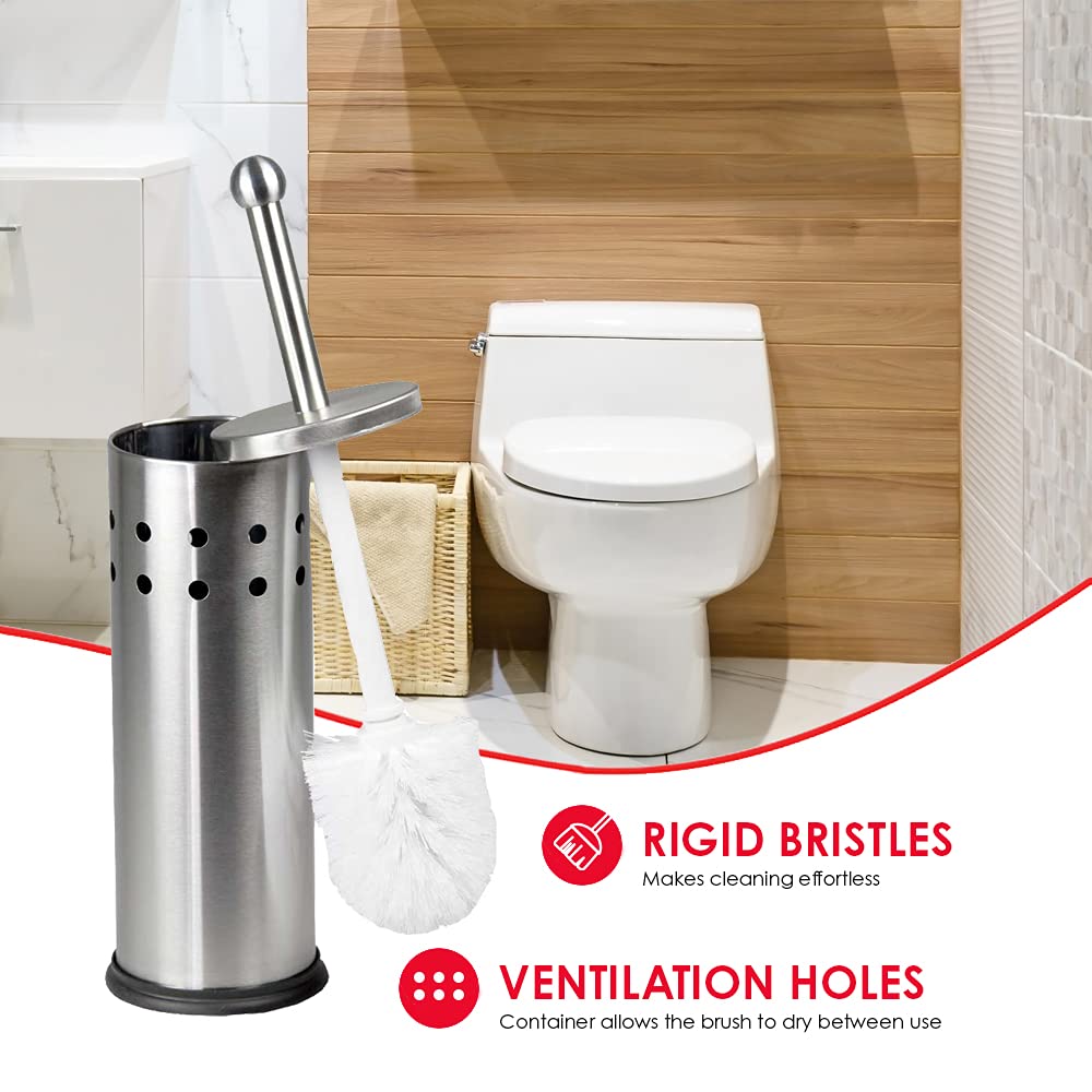 Vented Toilet Brush Set, By Home Basics | Stainless Steel Toilet Bowl Brush And Holder | Holders For Bathrooms | Modern and Contemporary Toilet Brush Caddy