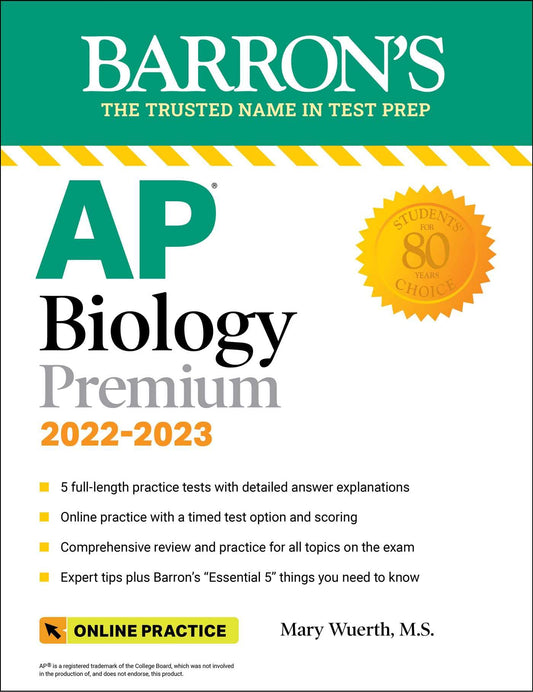 AP Biology Premium, 2022-2023: Comprehensive Review with 5 Practice Tests + an - Good