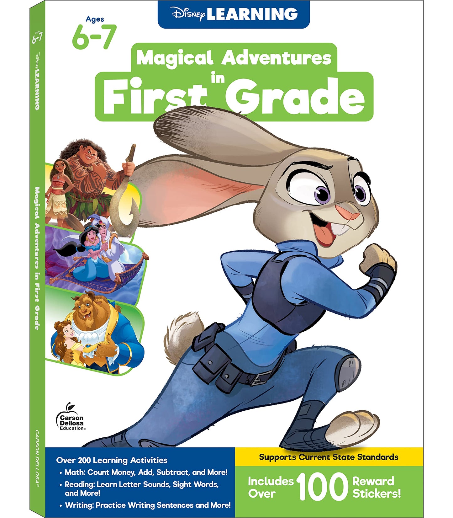 Disney Learning Magical Adventures in 1st Grade Workbooks All Subjects, Math, Phonics, Sight Words, and Writing Practice, Zootopia, Moana, Aladdin, Beauty and the Beast First Grade Workbook