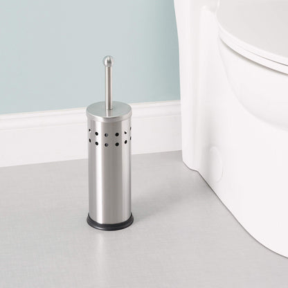 Vented Toilet Brush Set, By Home Basics | Stainless Steel Toilet Bowl Brush And Holder | Holders For Bathrooms | Modern and Contemporary Toilet Brush Caddy