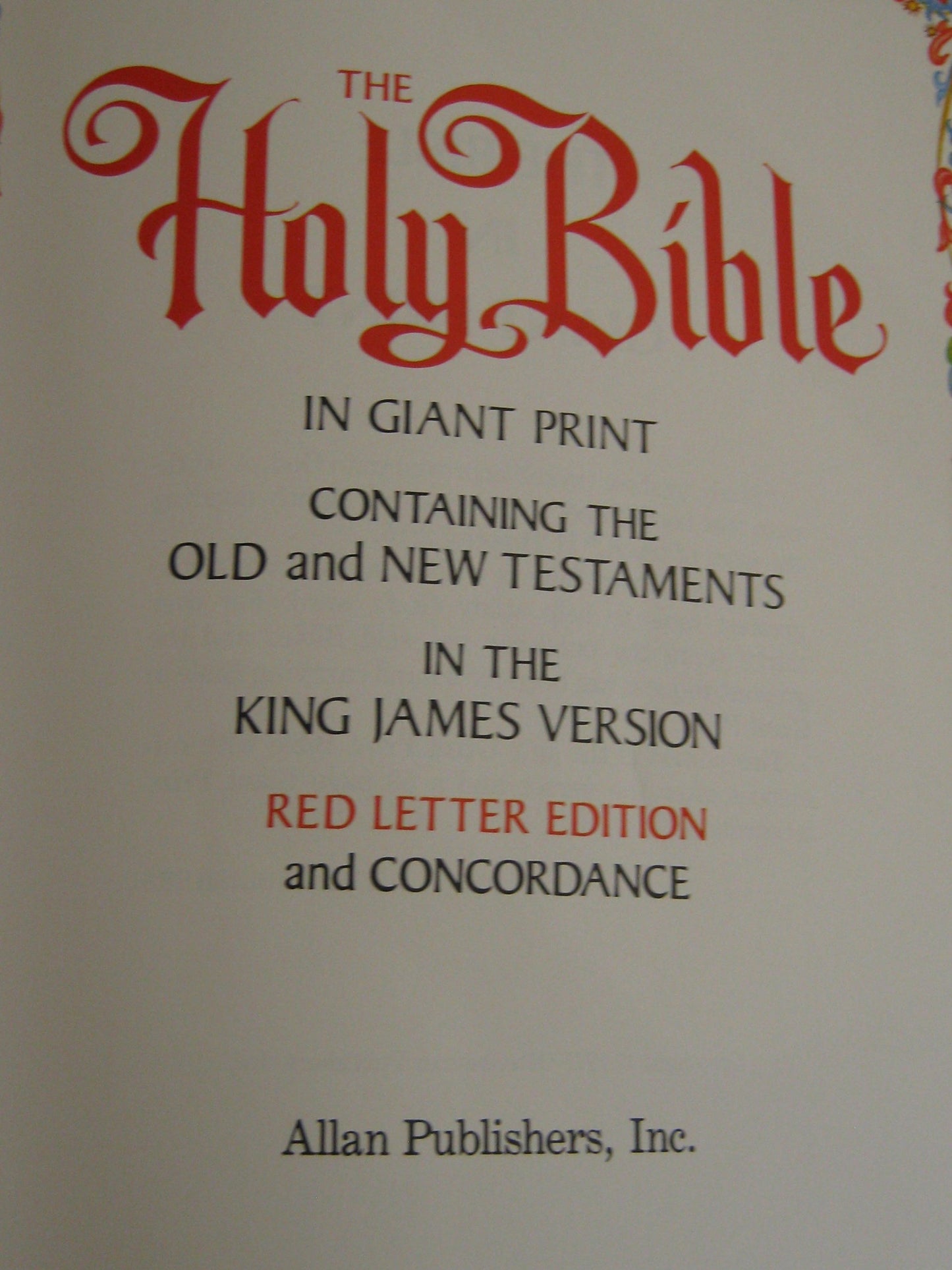 Holy Bible Giant Print [Hardcover] Allan Publishers Inc - Good