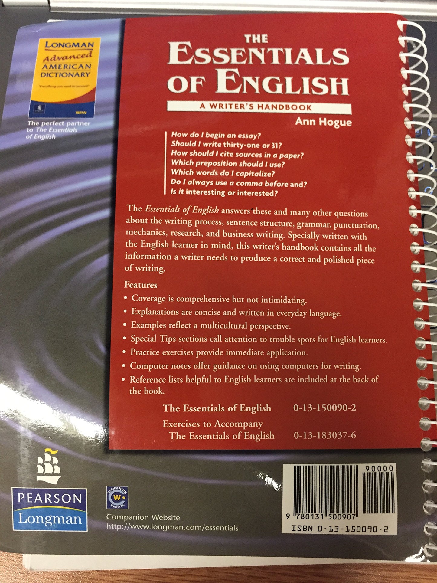 ESSENTIALS OF ENGLISH N/E BOOK WITH APA STYLE 150090 [Spiral-bound] Hogue, Ann - Good