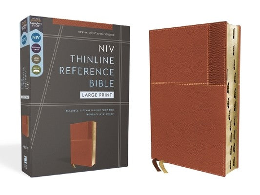Niv, Thinline Reference Bible (Deep Study at a Portable Size), Large Print, Leathersoft, Brown, Red Letter, Thumb Indexe