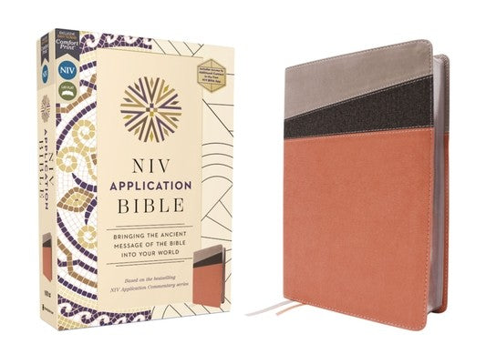 NIV Application Bible, Leathersoft, Coral/Gray, Red Letter, Comfort Print: Bringing the Ancient Message of the Bible Int
