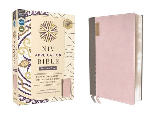 NIV Application Bible, Personal Size, Leathersoft, Pink/Gray, Red Letter, Comfort Print: Bringing the Ancient Message of