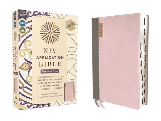 NIV Application Bible, Personal Size, Leathersoft, Pink/Gray, Red Letter, Thumb Indexed, Comfort Print: Bringing the Anc