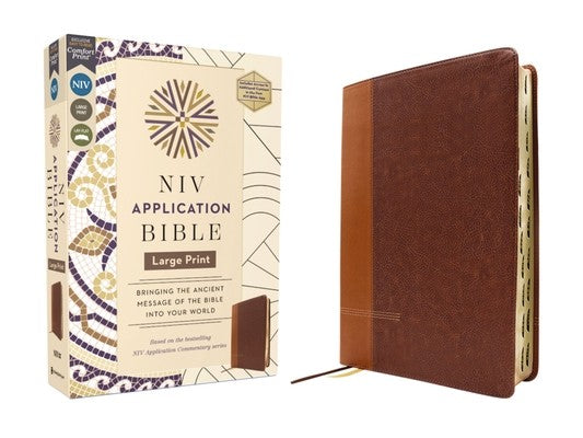 NIV Application Bible, Large Print, Leathersoft, Brown, Red Letter, Thumb Indexed, Comfort Print: Bringing the Ancient M