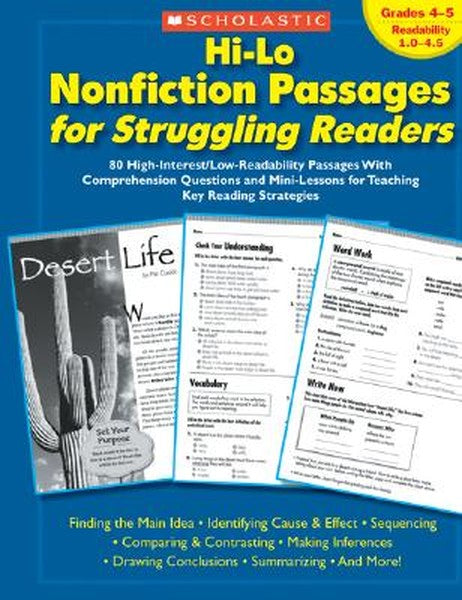 Hi-Lo Nonfiction Passages for Struggling Readers: Grades 4-5: 80 High-Interest/Low-Readability Passages with Comprehensi