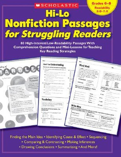 Hi-Lo Nonfiction Passages for Struggling Readers: Grades 6-8: 80 High-Interest/Low-Readability Passages with Comprehensi