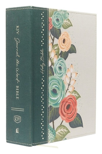 KJV, Journal the Word Bible, Large Print, Green Floral Cloth, Red Letter Edition: Reflect, Journal, or Create Art Next t
