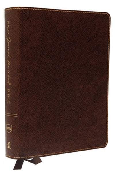NKJV, Journal the Word Bible, Large Print, Bonded Leather, Brown, Red Letter Edition: Reflect, Journal, or Create Art Ne