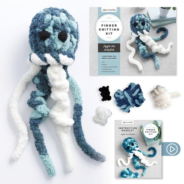 Super Simple Finger Knitting Kit Jiggle the Jellyfish: Everything You Need Is Included: Chunky Yarn, Fiberfill, Instruct