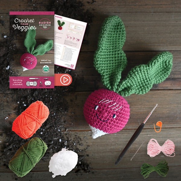 Crochet Your Veggies Amigurumi Kit Radish: Everything You Need Is Included: 100%-Cotton Yarn, Crochet Hook, Stitch Marke