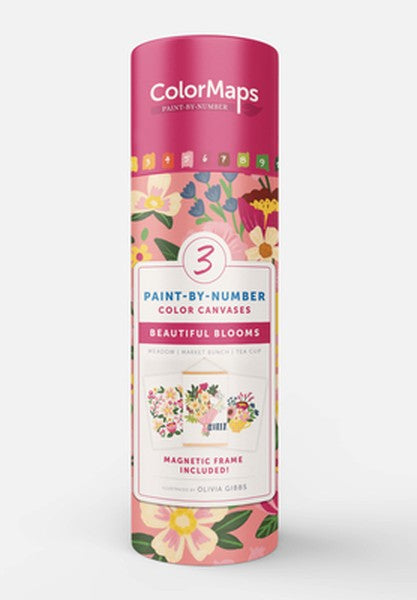 Colormaps Paint-By-Number Beautiful Blooms: Everything You Need to Create 3 Beautiful Paintings: 3 Colored-Line Canvases