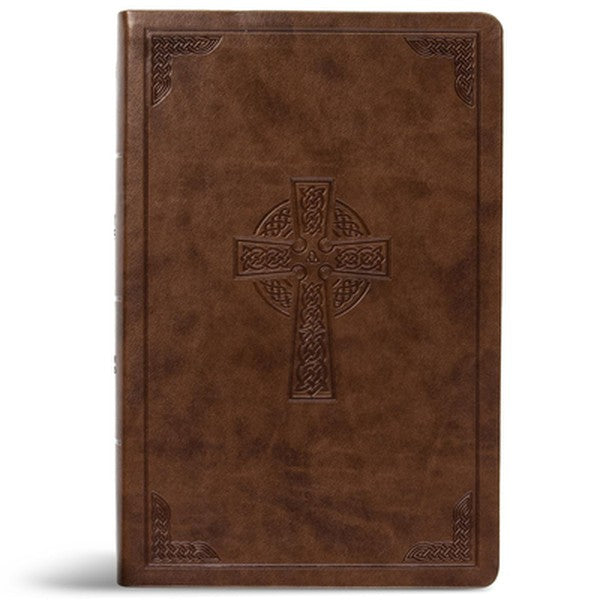 CSB Large Print Personal Size Reference Bible, Brown Celtic Cross Leathertouch