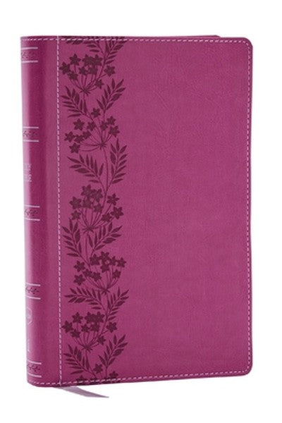 NKJV Personal Size Large Print Bible with 43,000 Cross References, Pink Leathersoft, Red Letter, Comfort Print (Thumb In
