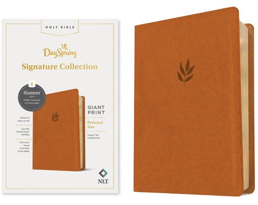 NLT Personal Size Giant Print Bible, Dayspring Signature Collection, Filament Enabled (Leatherlike, Classic Tan, Red Let