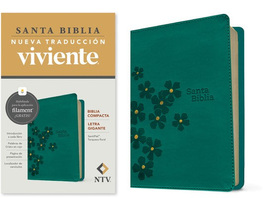 Biblia Compacta Ntv, Letra Gigante Con Filament (Sentipiel, Turquesa Floral, Letra Roja)