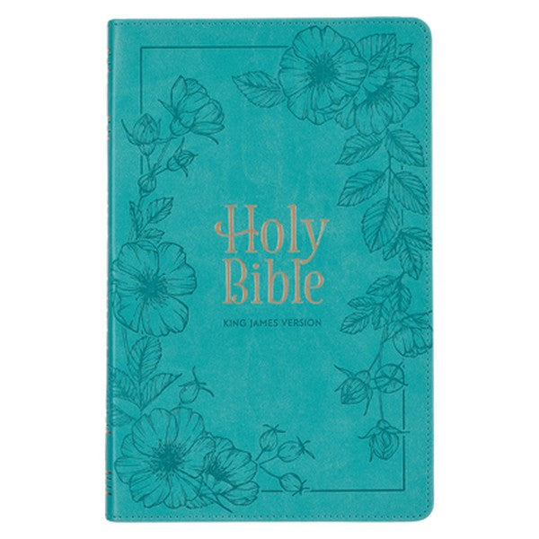 KJV Bible Deluxe Gift (Faux Leather, Teal Floral W/Zipper)