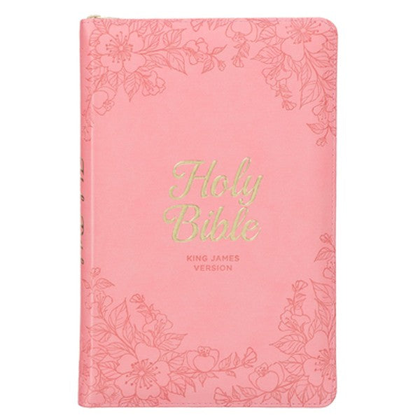 KJV Bible Deluxe Gift (Faux Leather, Pink Floral W/Zipper)
