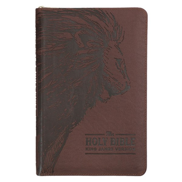 KJV Bible Deluxe Gift (Faux Leather, Brown Lion W/Zipper)