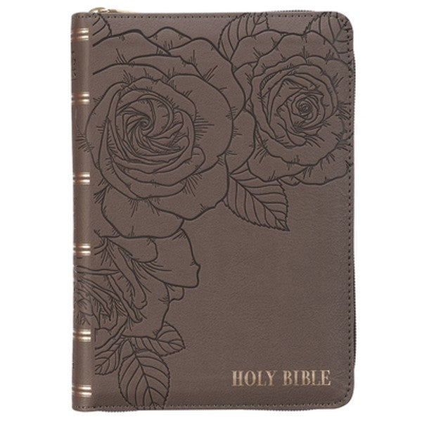 KJV Bible Compact Large Print (Faux Leather, Gray W/Zipper)