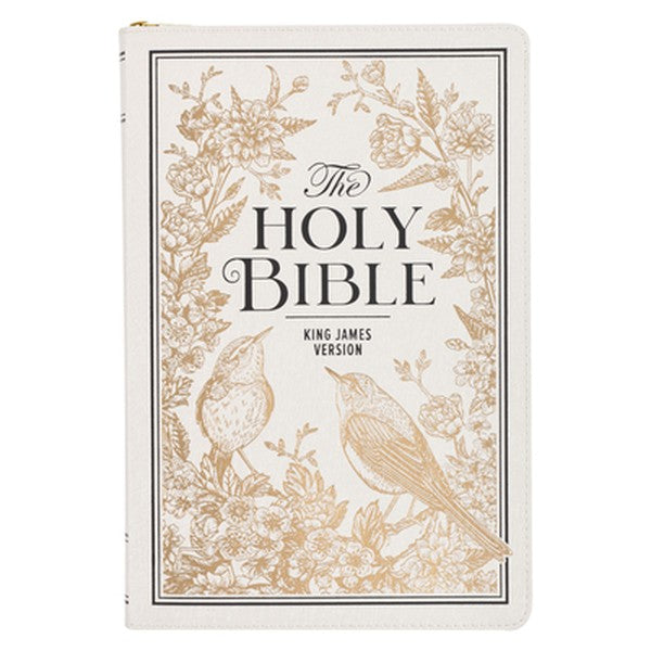KJV Bible Thinline Large Print (Faux Leather, White and Gold W/Zipper)