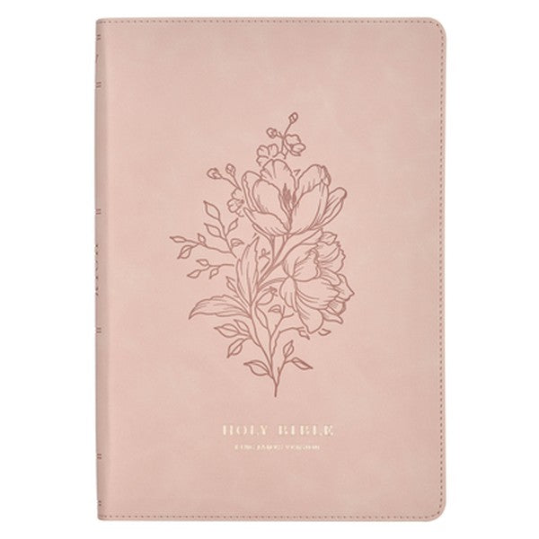 KJV Bible Thinline Large Print (Faux Leather Flowers, Pink)
