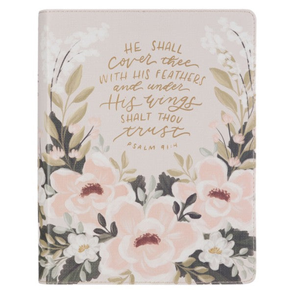 KJV Note-Taking Bible (Faux Leather Under His Wings, Cream Floral Printed Ps. 91:4)