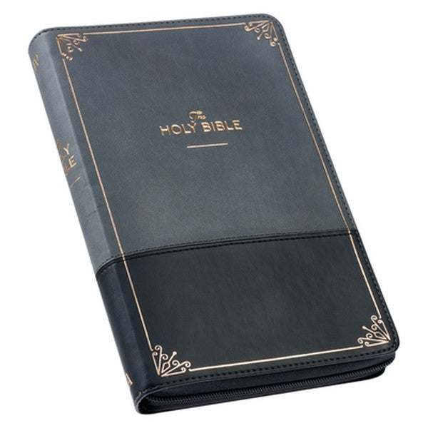 KJV Bible Deluxe Gift (Faux Leather, Gray/Black W/Zipper)