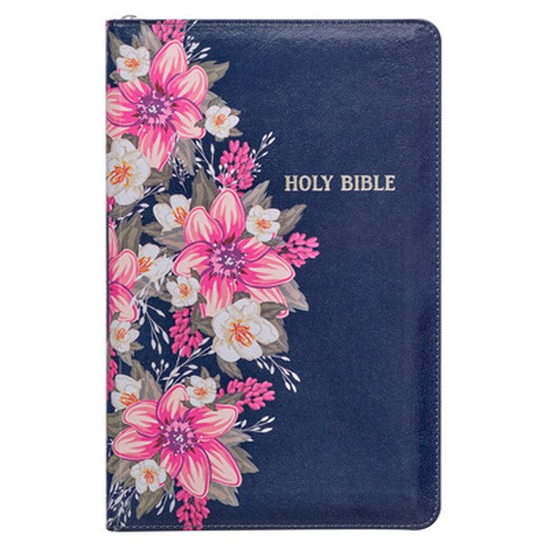 KJV Bible Deluxe Gift (Faux Leather, Blue Floral Printed W/Zipper)
