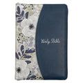 KJV Bible Thinline Large Print (Faux Leather, Blue Floral Printed W/Zipper)