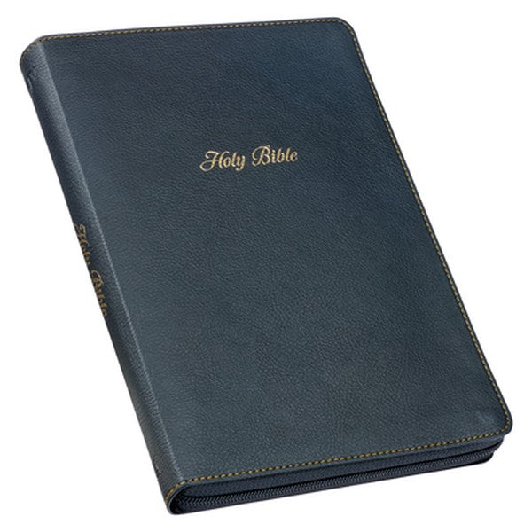 KJV Bible Thinline Large Print (Faux Leather, Black W/Zipper)