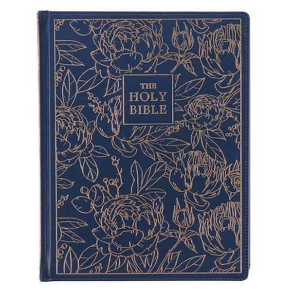 KJV Note-Taking Bible Large Print (Faux Leather Hardcover, Navy W/Gold Floral)