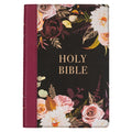KJV Bible Thinline Large Print (Faux Leather, Black Floral Printed/Burgundy)