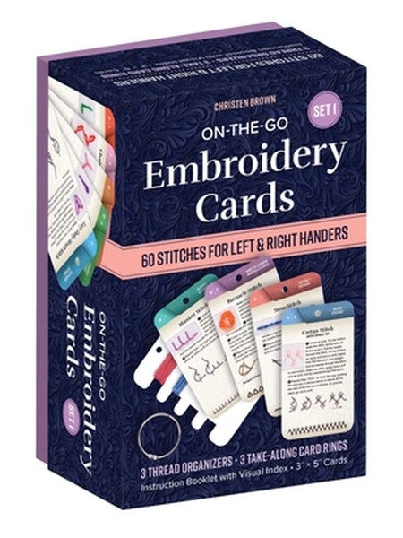 On-The-Go Embroidery Cards Set 1: 60 Stitches for Left & Right Handers, 3 Thread Organizers, 3 Take-Along Card Rings, In