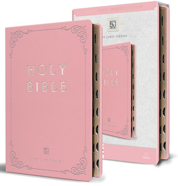 KJV Holy Bible, Giant Print Thinline Large Format, Pink Premium Imitation Leather with Ribbon Marker, Red Letter, and Th