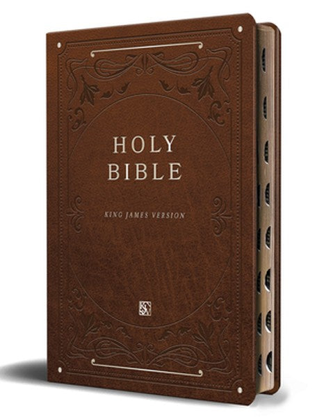 KJV Holy Bible, Giant Print Thinline Large Format, Brown Premium Imitation Leather with Ribbon Marker, Red Letter, and T