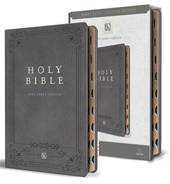 KJV Holy Bible, Giant Print Thinline Edition, Large Format, Gray Premium Imitation Leather, Red Letter, Thumb Index, Rib