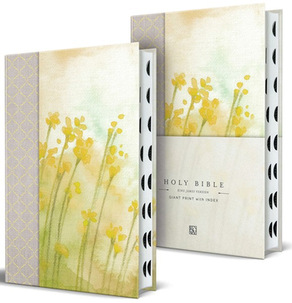 KJV Holy Bible, Giant Print Large Format, Hardcover Yellow Floral Design with Cloth with Ribbon Marker, Red Letter, and 