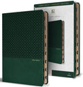 KJV Holy Bible, Large Print, Handy Size Format, Green Premium Imitation Leather with Ribbon Marker, Red Letter, Thumb In