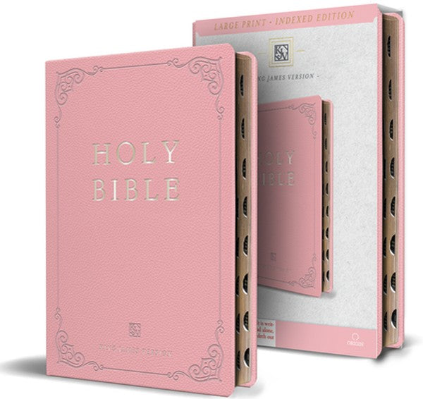 KJV Holy Bible, Large Print Handy Size Format, Pink Premium Imitation Leather with Ribbon Marker, Red Letter, Thumb Inde